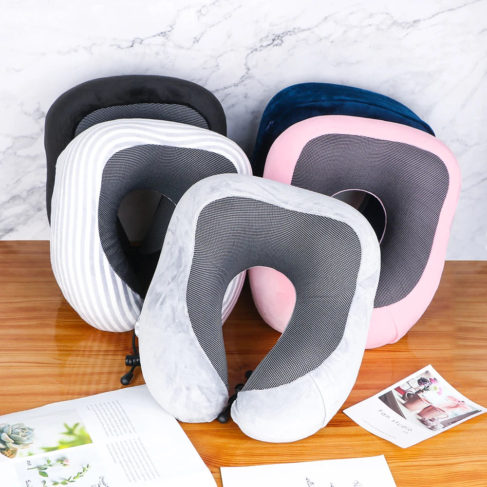 Coussin de Voyage Doux en Mousse à Mémoire de Forme – Oreiller Cervical en U pour Avion et Soutien du Cou