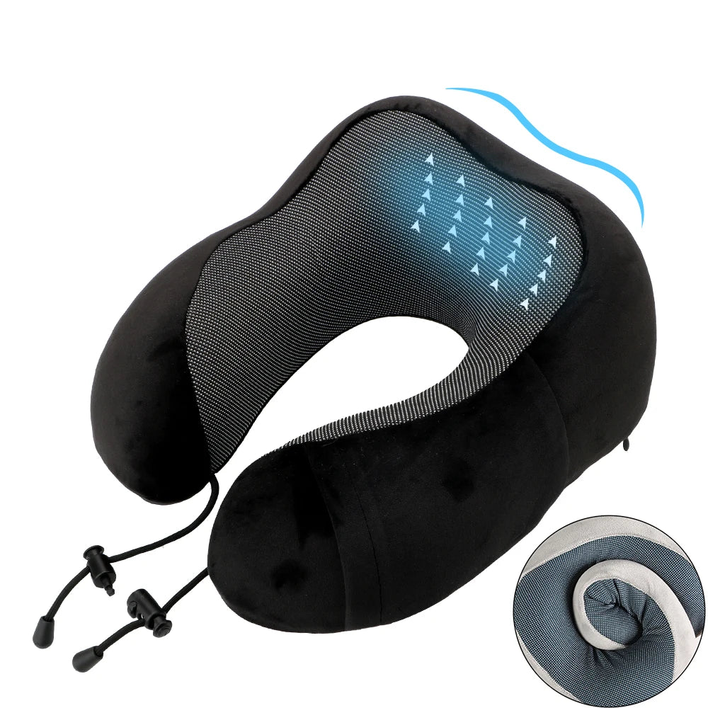 Coussin de Voyage Doux en Mousse à Mémoire de Forme – Oreiller Cervical en U pour Avion et Soutien du Cou